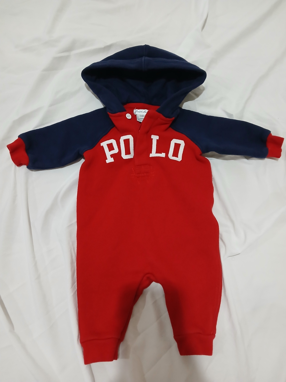 Polo Baby Hooded One-Piece Romper in Red and Navy